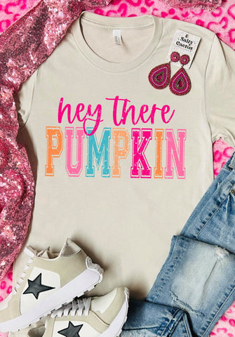 Hey There Pumpkin Bright Colors Tan Tee