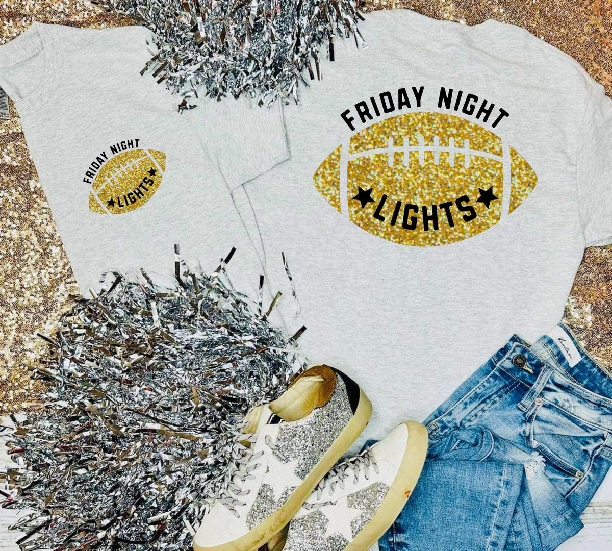 Friday Night Lights Football Glitter Design on Ash Grey Tee