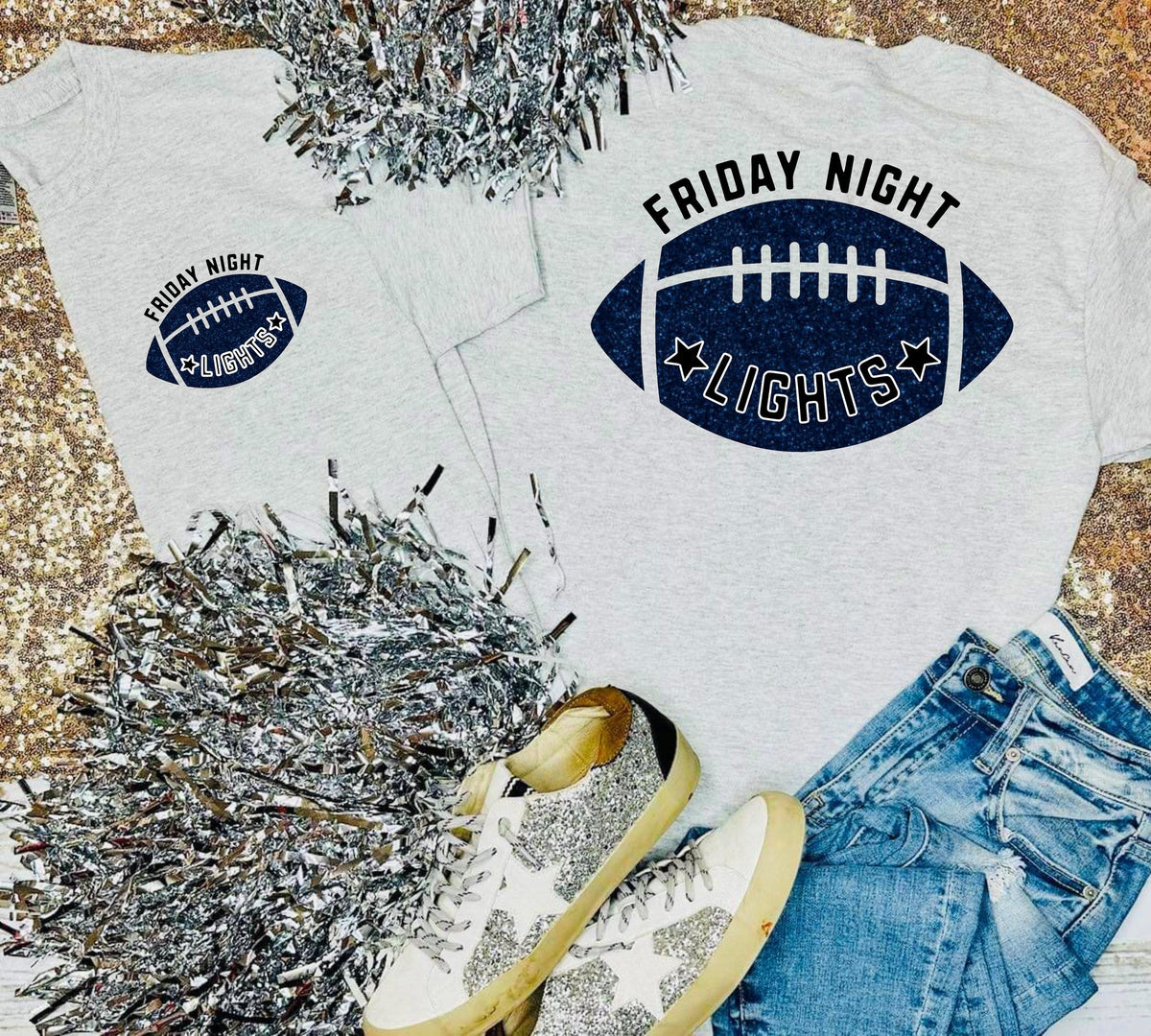 Friday Night Lights Football Glitter Design on Ash Grey Tee