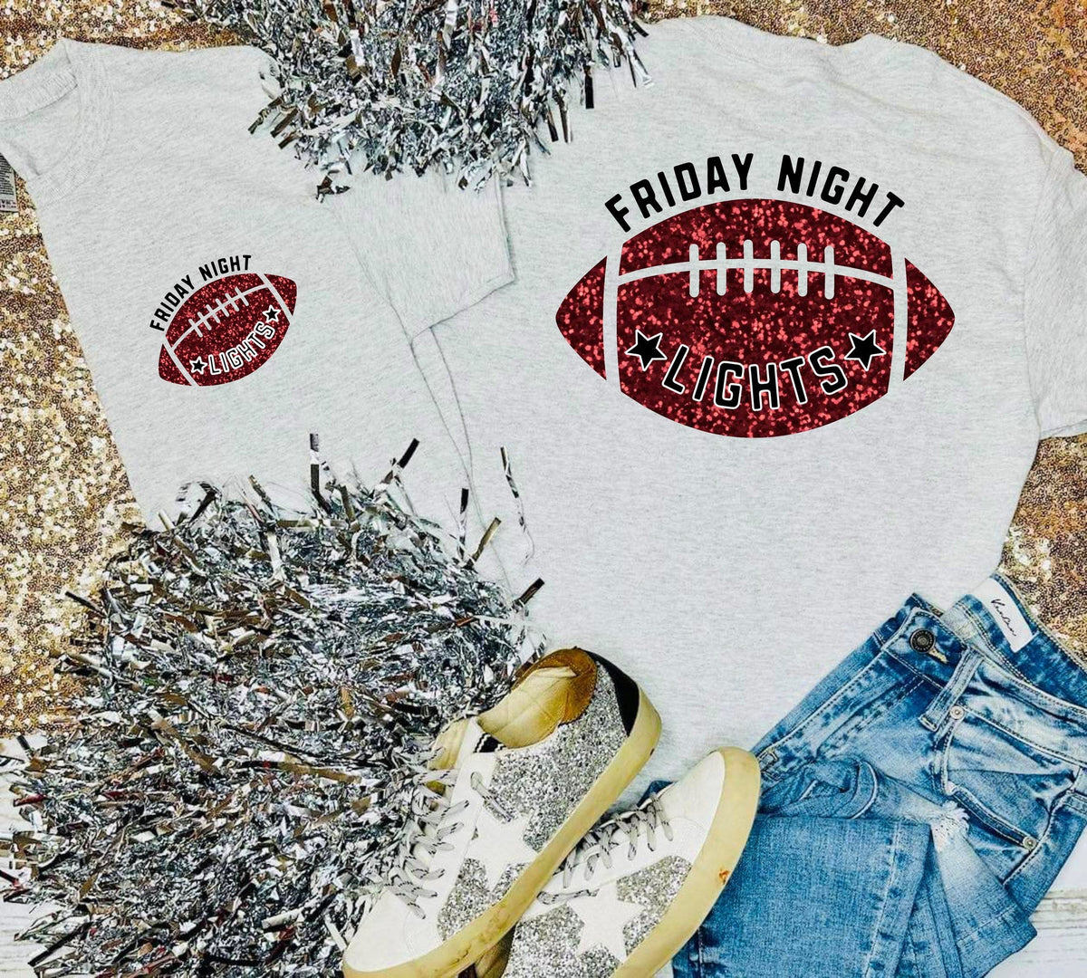 Friday Night Lights Football Glitter Design on Ash Grey Tee