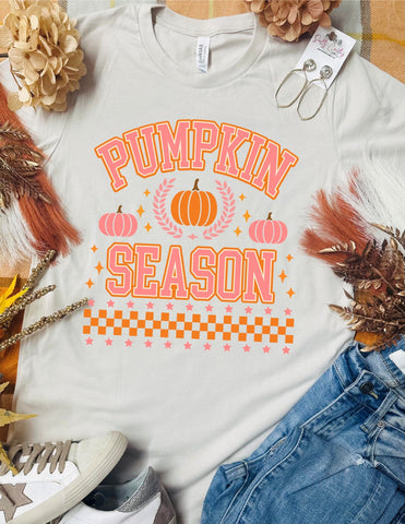 Pumpkin Season Checkered Tan Tee