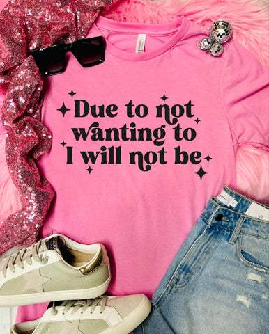 Due To Not Wanting To I Will Not Be Charity Pink Tee