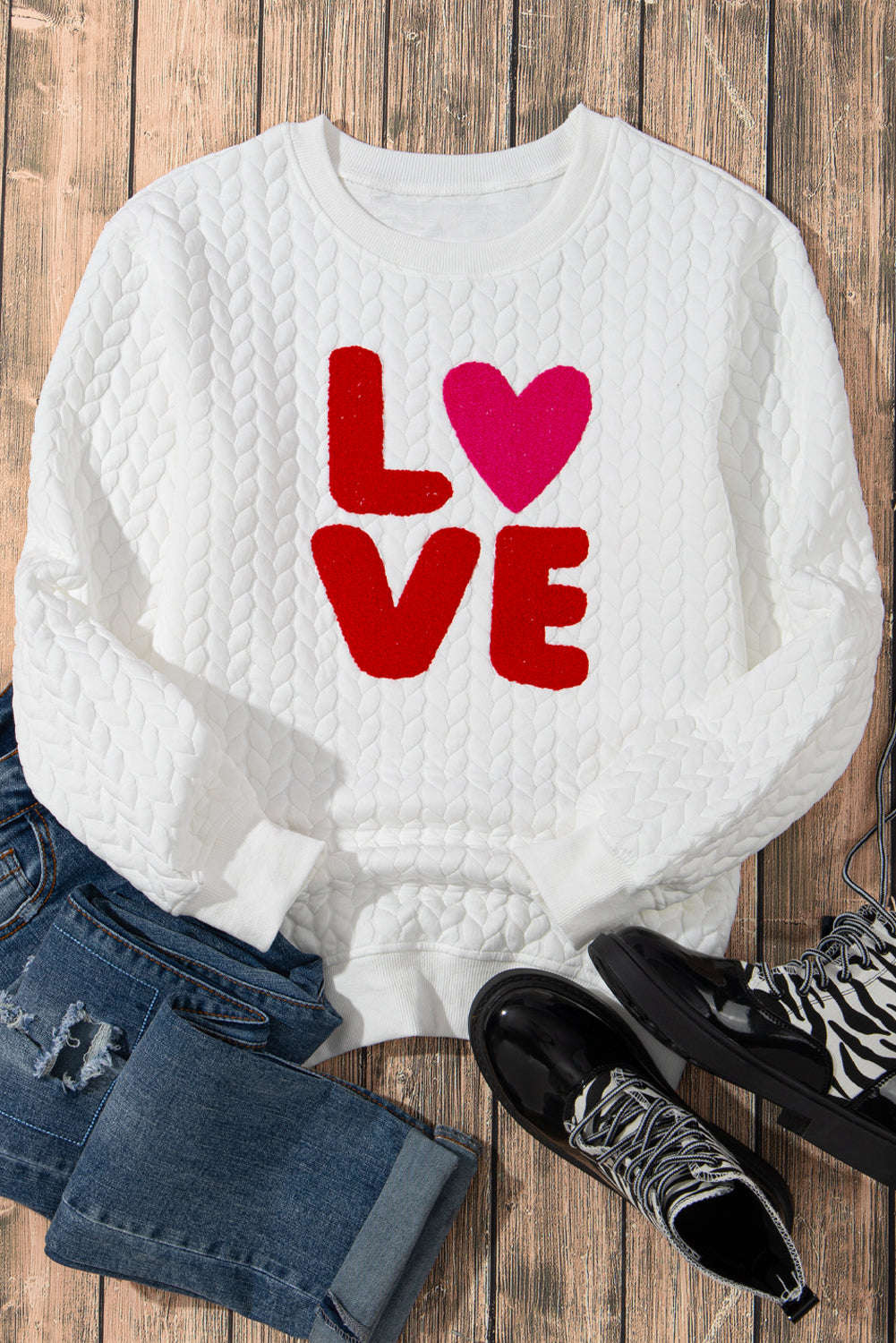 White Merry And Bright Cable Knit Pullover Sweatshirt