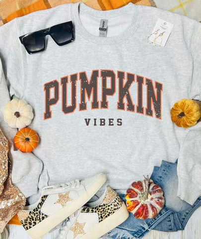 Brown Pumpkin Vibes Ash Grey Sweatshirt