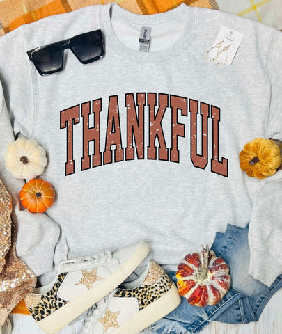 Brown Thankful Ash Grey Sweatshirt