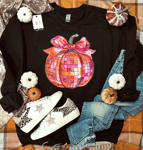 *DTF* Watercolor Disco Pumpkins Black Sweatshirt