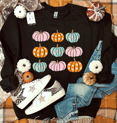 *DTF* Pumpkins Colorful Black Sweatshirt