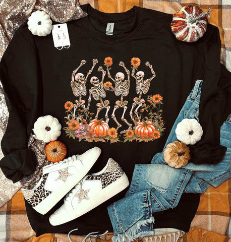 *DTF* Fall Skeletons Black Sweatshirt