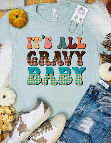 It's All Gravy Baby Fall Colorful Dusty Blue Tee