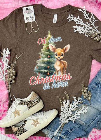 *DTF* Oh Deer Christmas Is Here Brown Tee