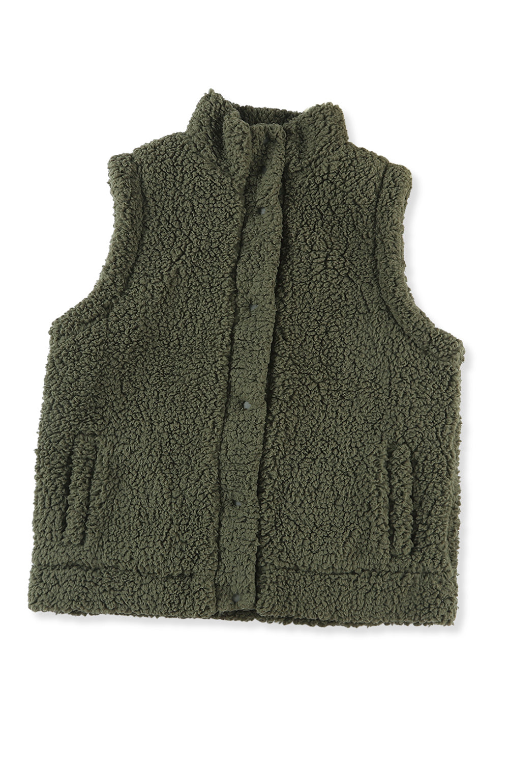 Khaki Snap Button Pocketed Sherpa Vest Jacket