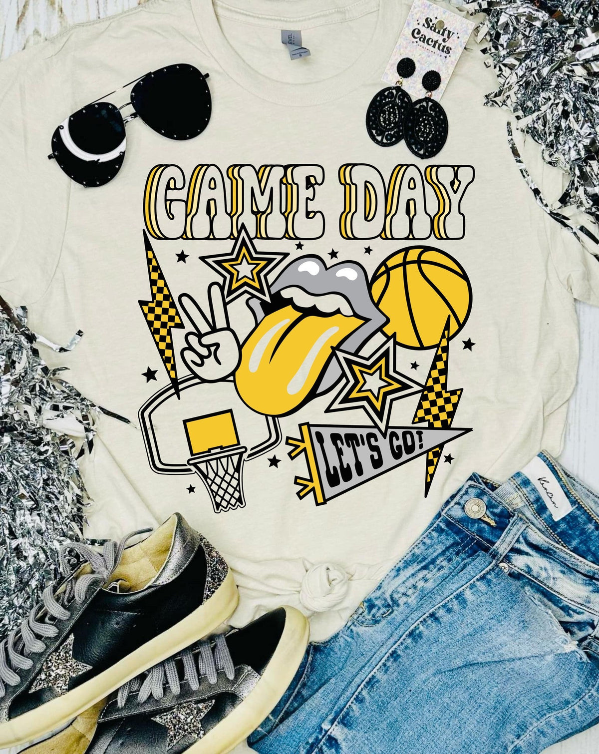 Game Day Basketball Tongue Tan Tee