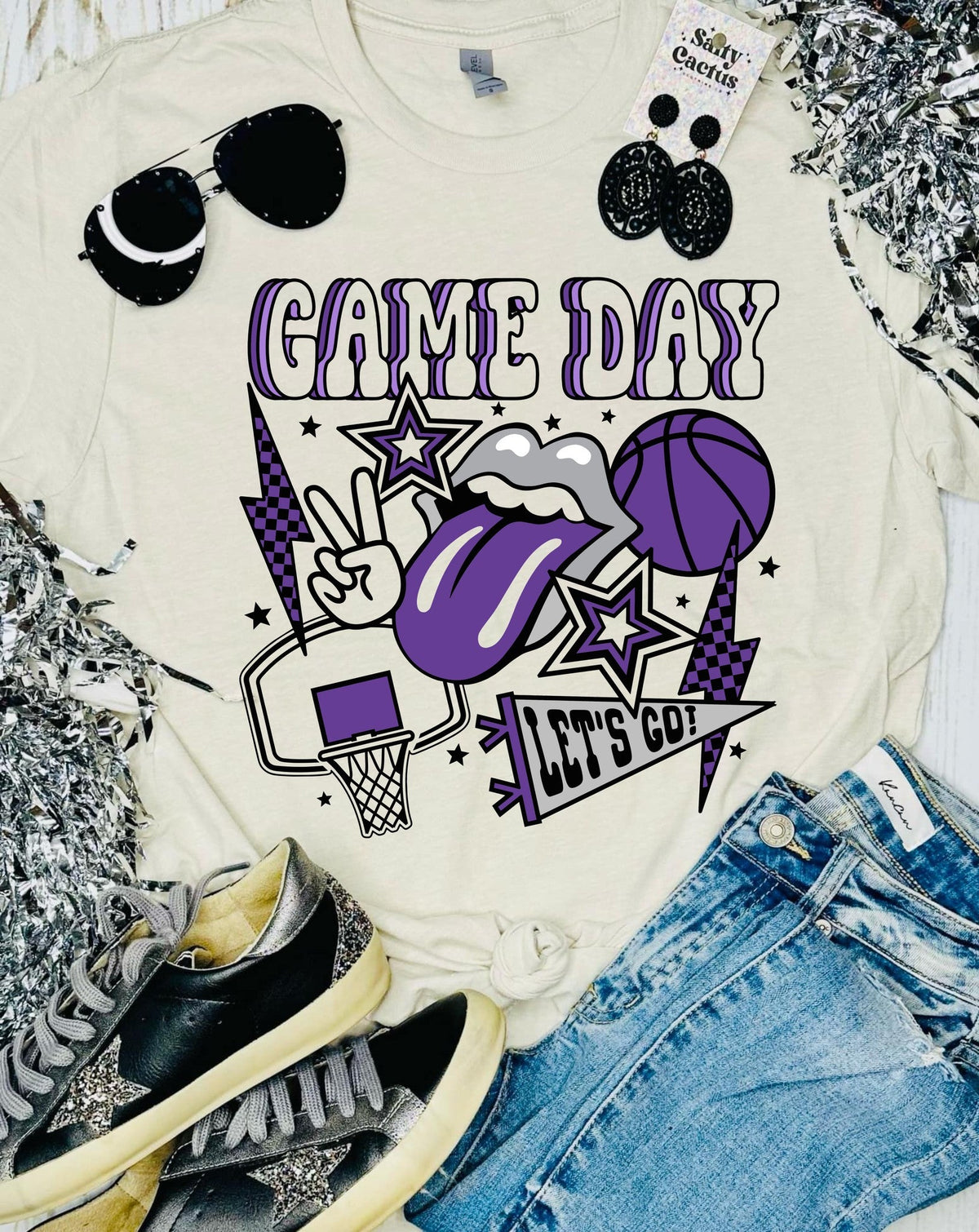 Game Day Basketball Tongue Tan Tee