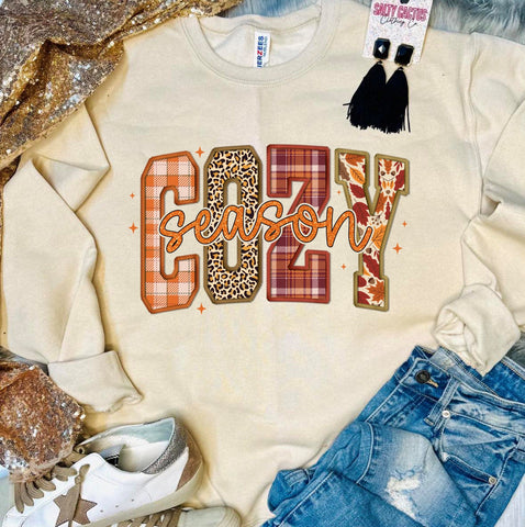 Cozy Season Patchwork Tan Sweatshirt