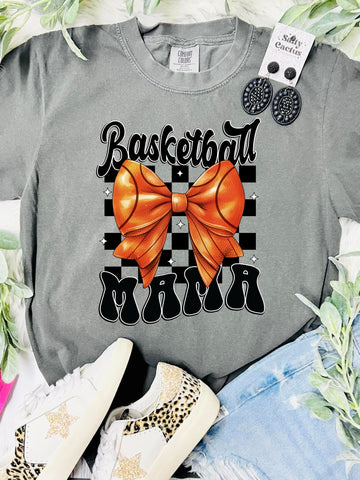 *DTF* Basketball Mama Bow Grey Comfort Color Tee