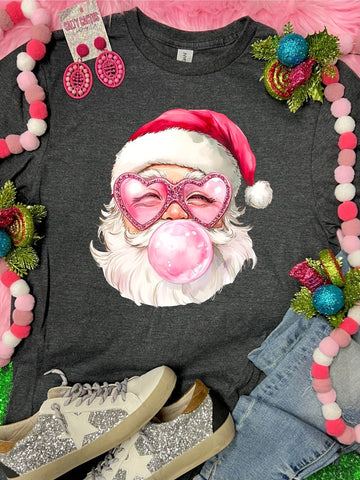 *DTF* Santa Pink Bubble Dark Grey Sweatshirt