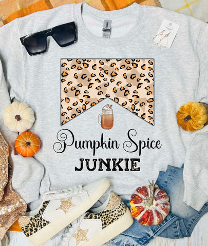 Leopard Pumpkin Spice Junkie Ash Grey Sweatshirt