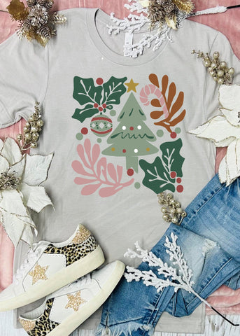 Boho Tree Floral Stone Grey Tee