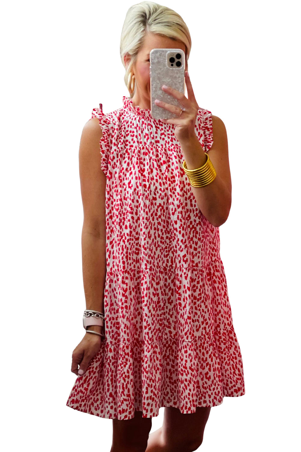 Pink Leopard Ruffled Tiered Sleeveless Mini Dress