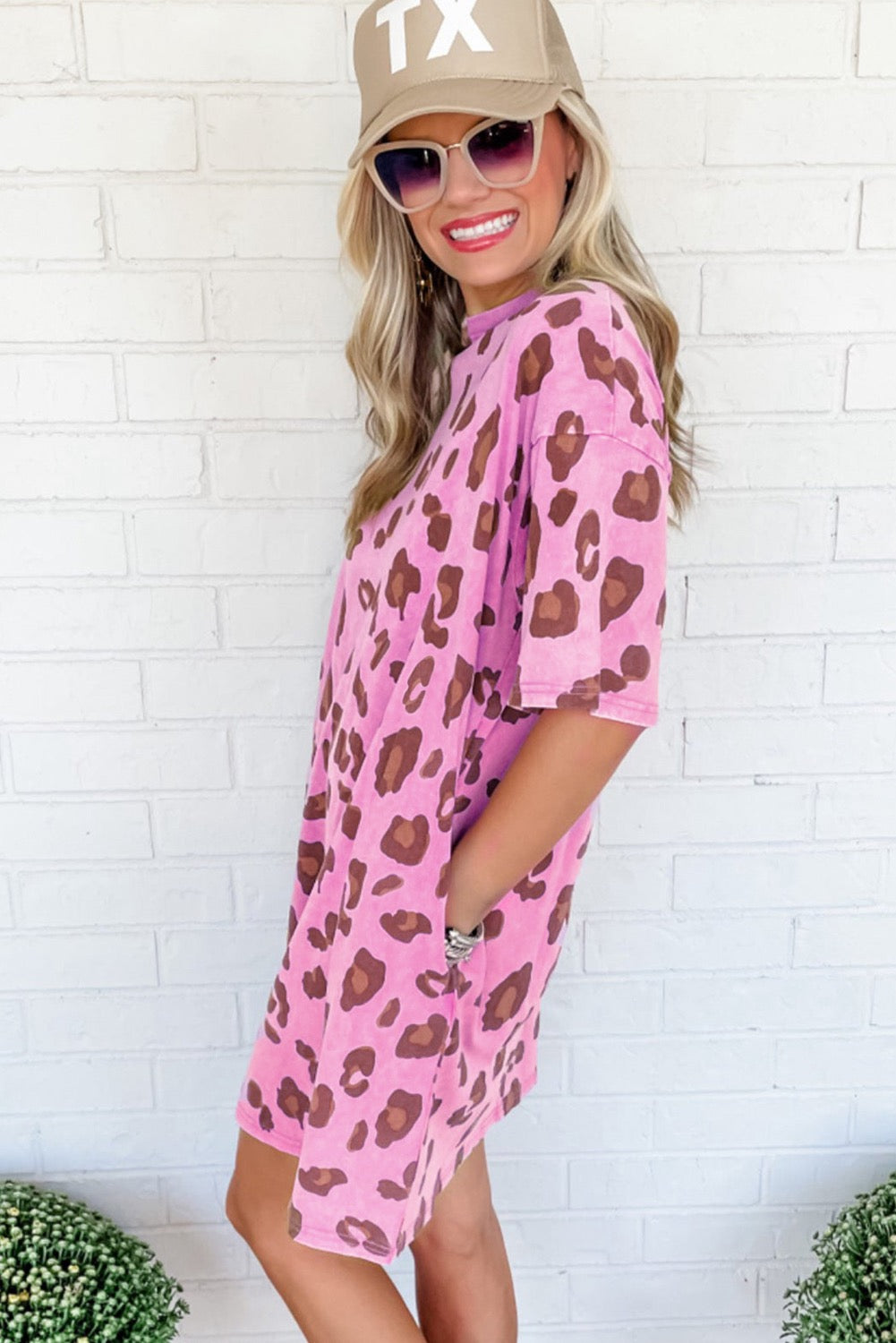 Washed Leopard Side Pocket Mini Dress