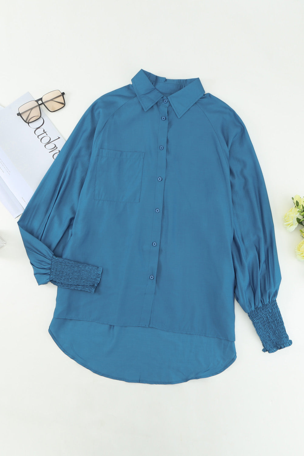 Blue Billowy Sleeves Pocketed Shirt