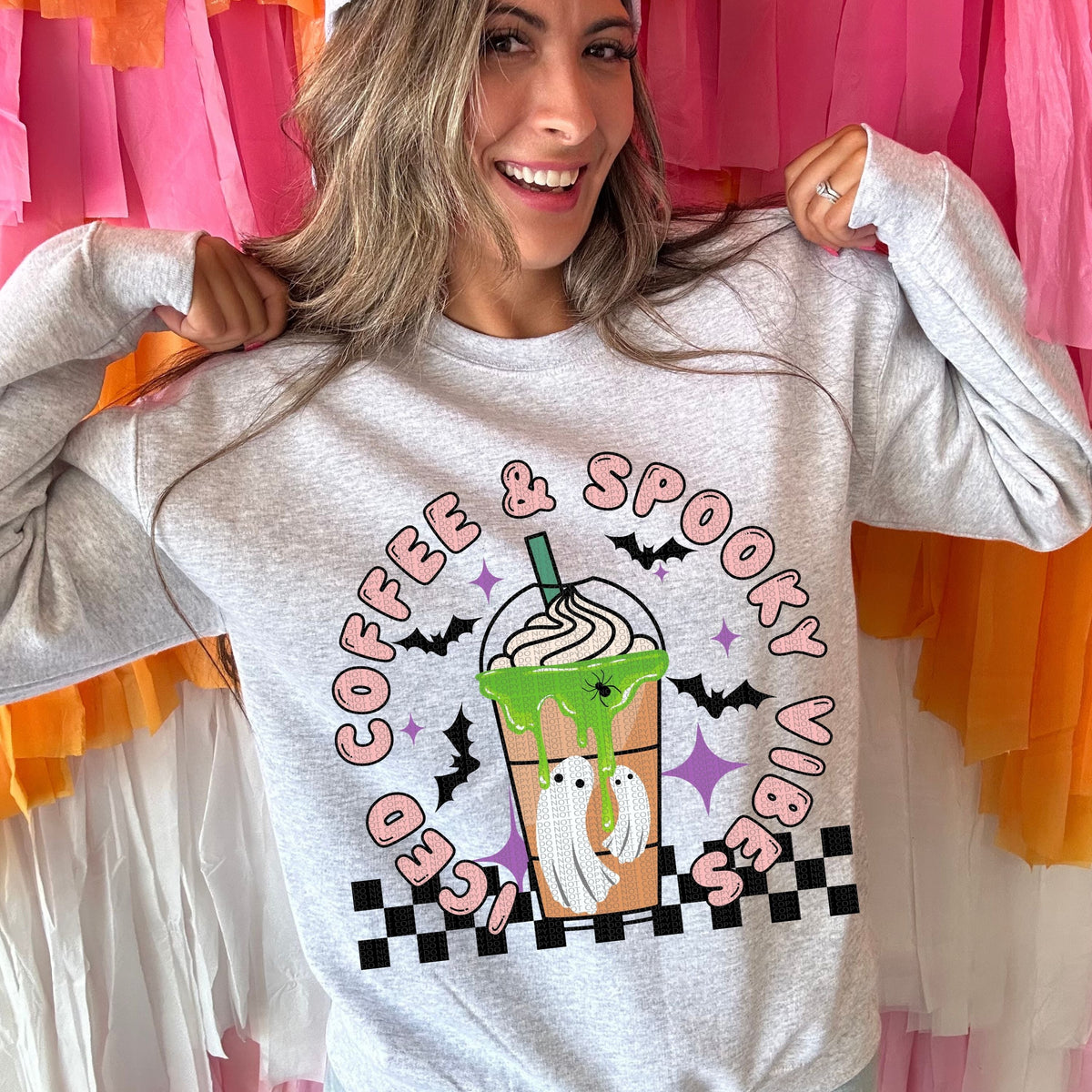 Iced coffee and spooky vibes Crewneck Sweatshirt