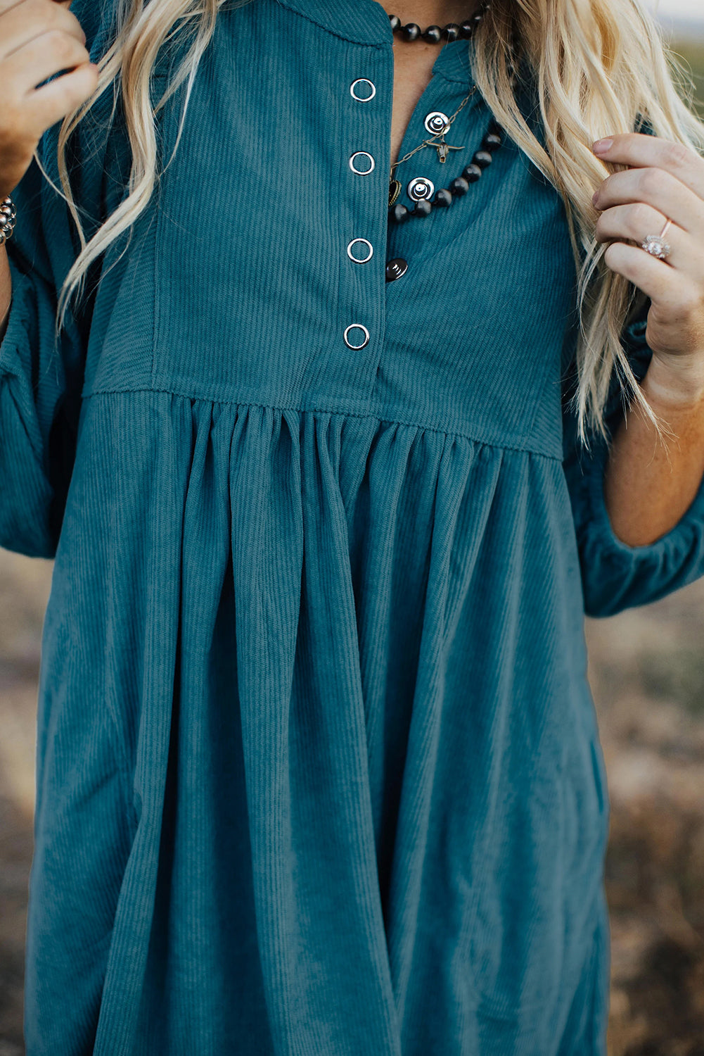 Western Corduroy Buttons Mini Dress