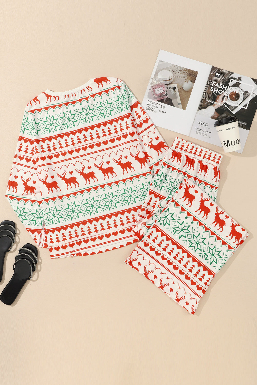 White Christmas Print Pullover and Pants Lounge Set