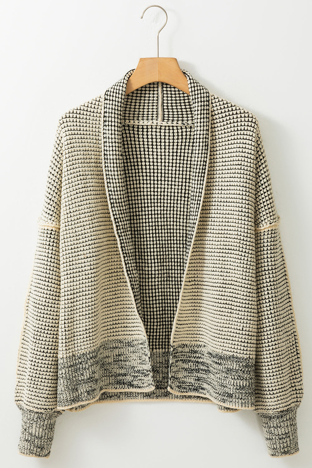 Peach Blossom Plaid Contrast Trim Open Front Cardigan