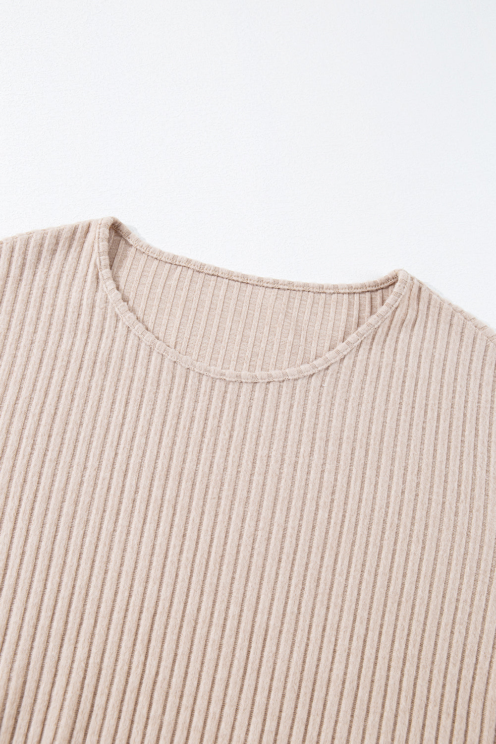 Beige Lettuce Cuffs Drop Shoulder Loose Ribbed Knit Top