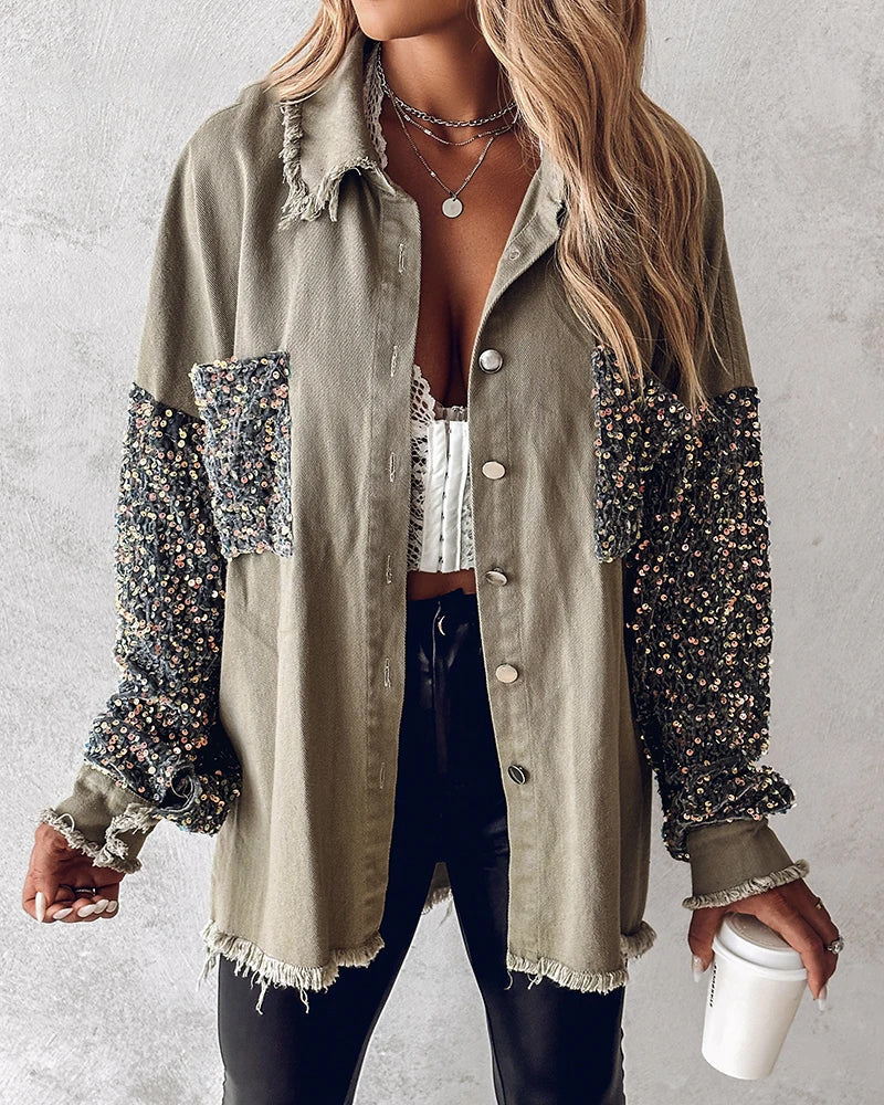 Sequin Patchwork Denim Jacket