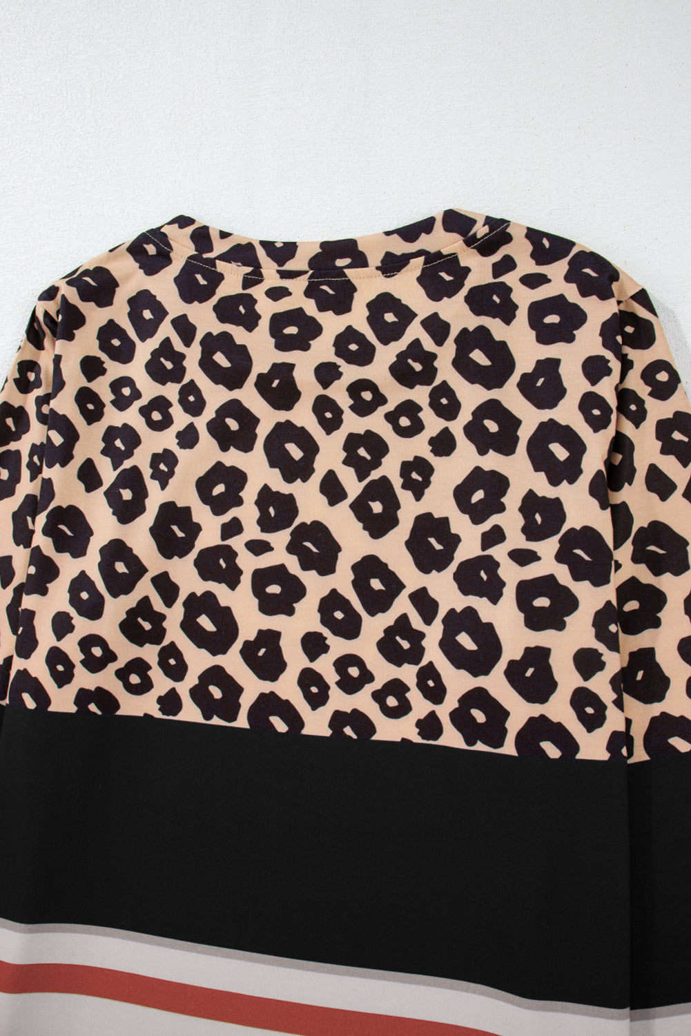 Brown Leopard Color Block Crewneck Long Sleeve Top