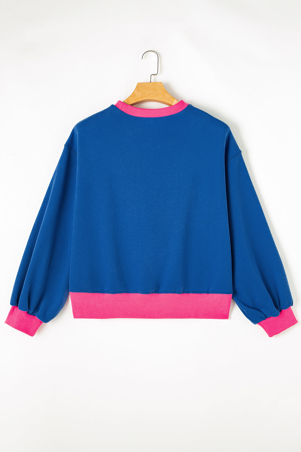 Pink Colorblock Bubble Sleeve Sweatshirt