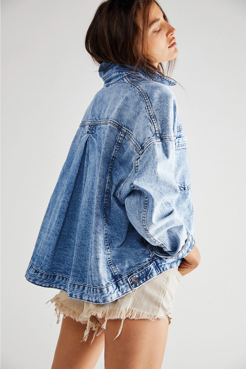 Blue Stripe Washed Oversize Pocketed Denim Jacket