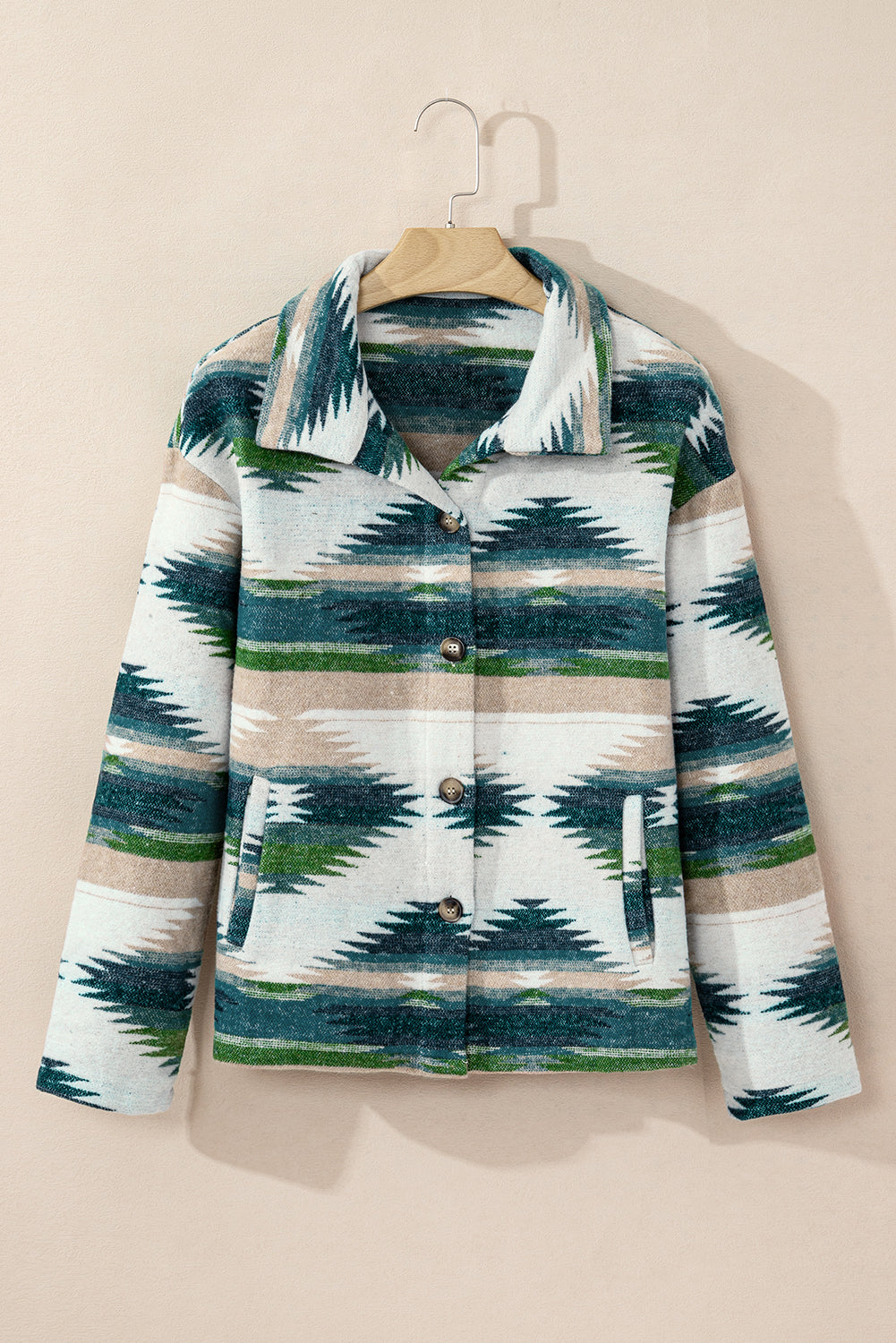 Multicolor Aztec Print Button Up Long Sleeve Jacket