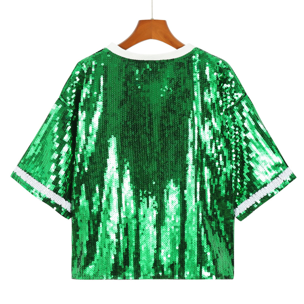 Sequin Football Round Neck Cropped Top