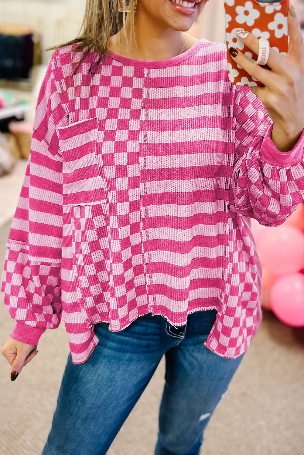 Checked Striped Patchwork Blouse