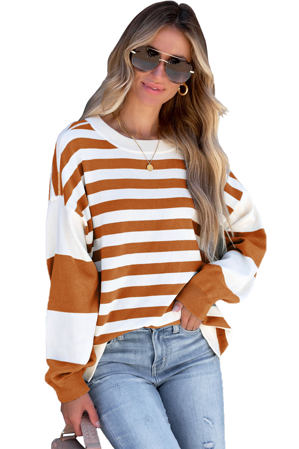 Black Stripe Drop Shoulder Striped Pullover Sweatshirt