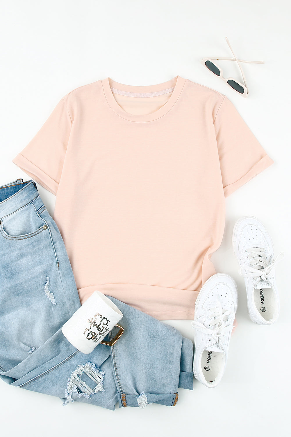 Gray Solid Color Crew Neck Tee