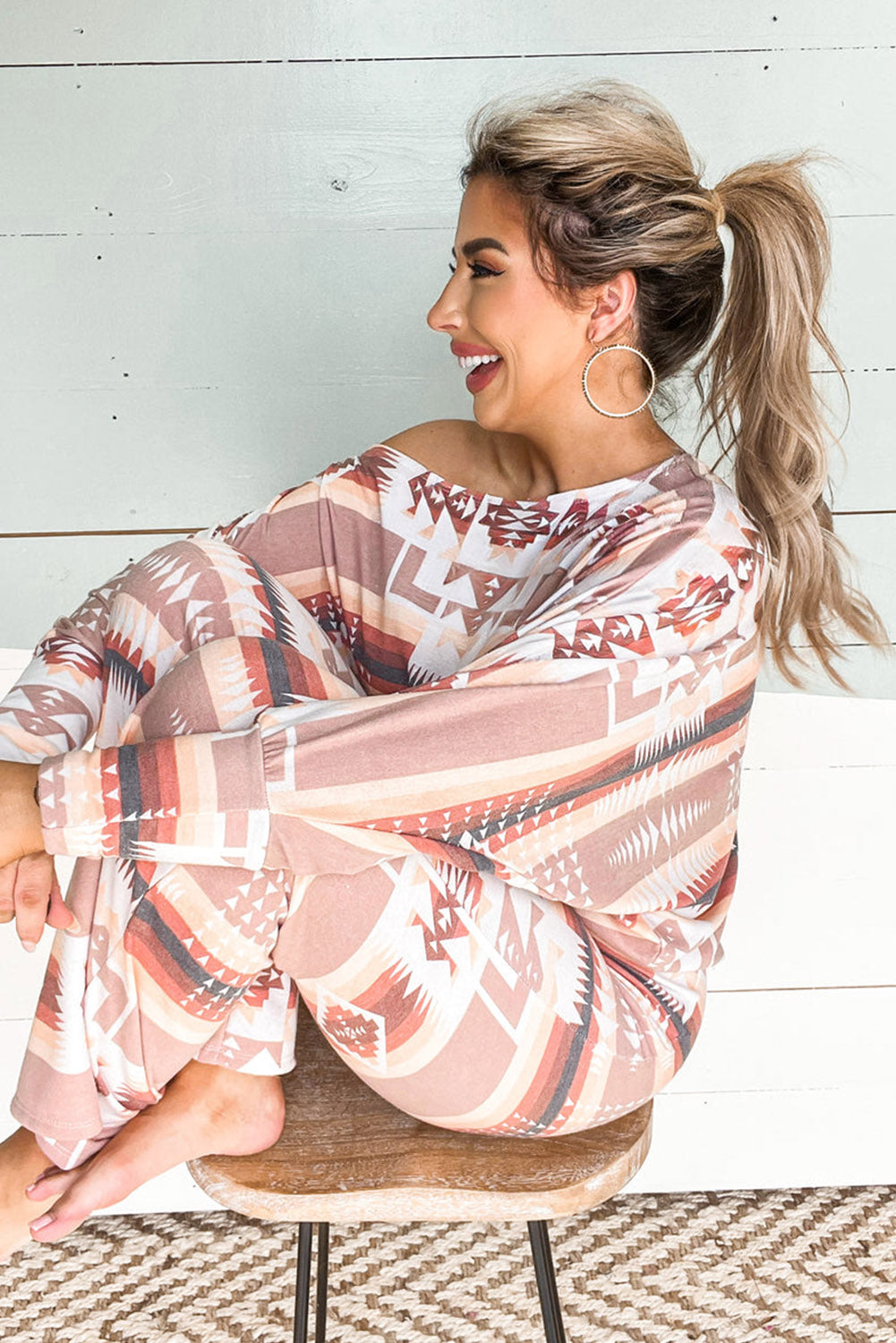 Aztec Long Sleeve Top Pants Lounge Outfit