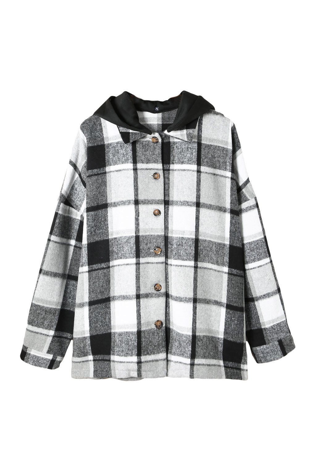 Green Hooded Plaid Button Front Shacket