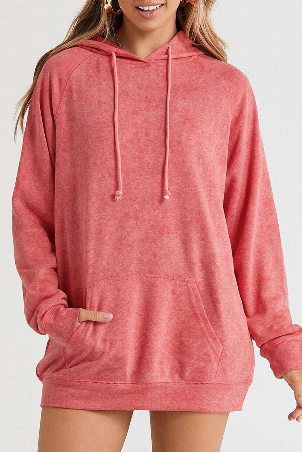 Gray Mineral Wash Kangaroo Pocket Drawstring Pullover Hoodie