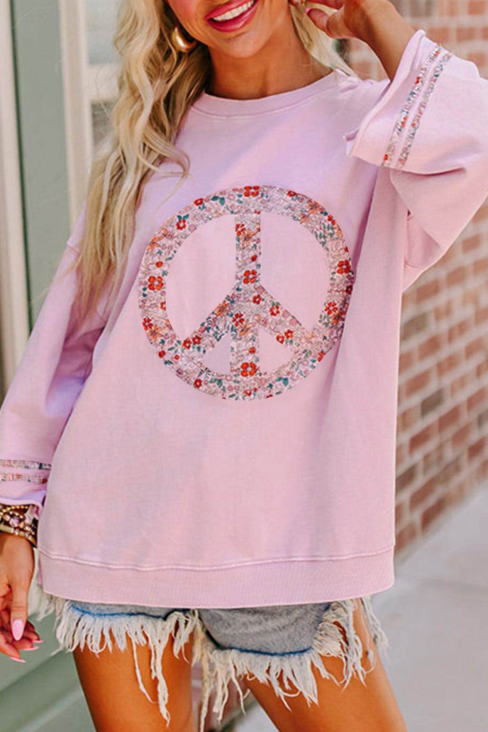 (Pre order 10.15) Floral Peace Sign Graphic Top