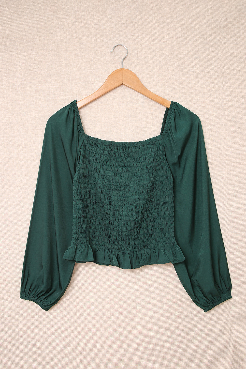 Green Puff Sleeve Smocked Top