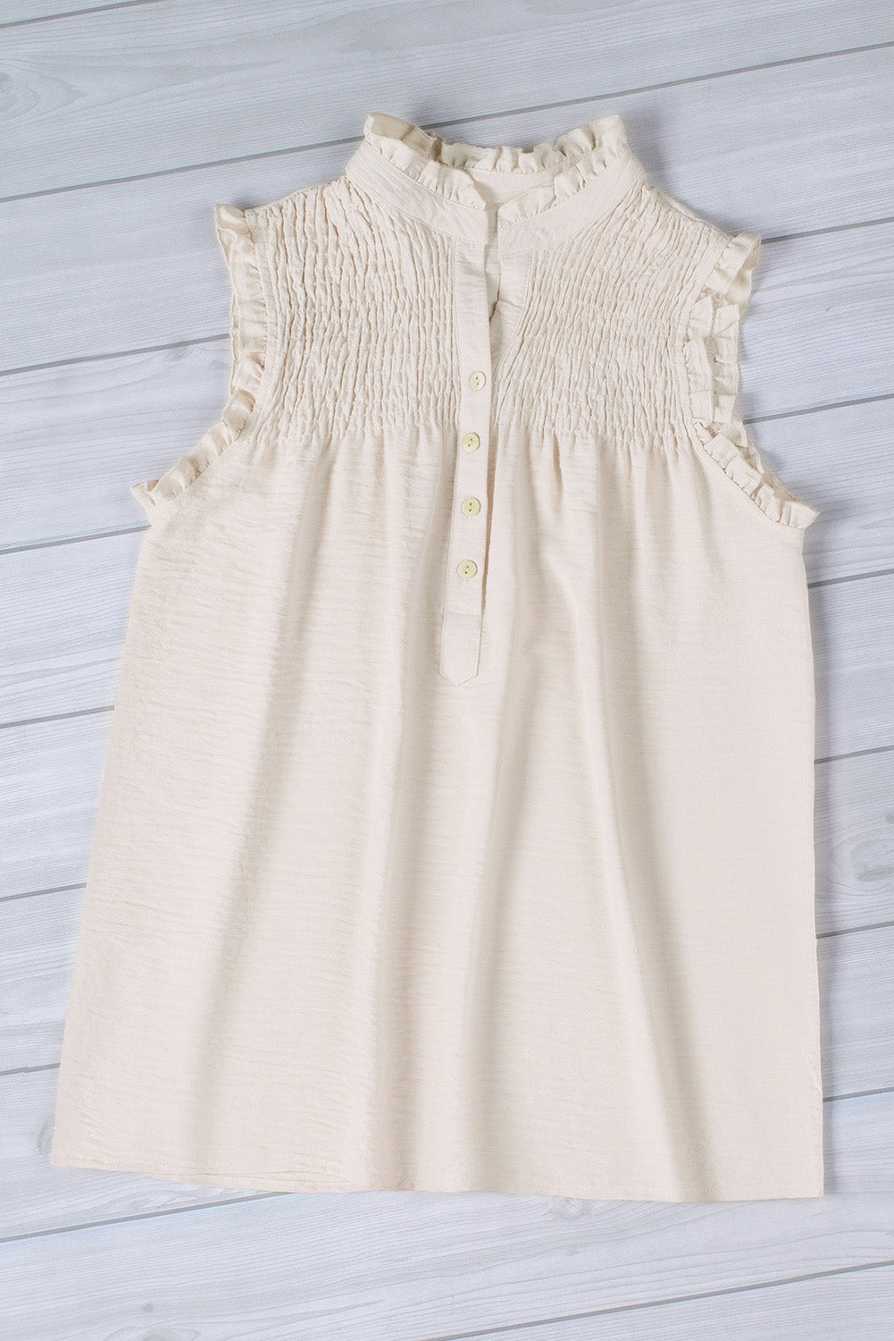 White Frilled Tank Top with Buttons