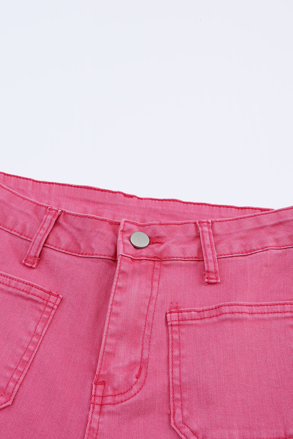 Pink Ankle-length Flare Leg Raw Hem Jeans