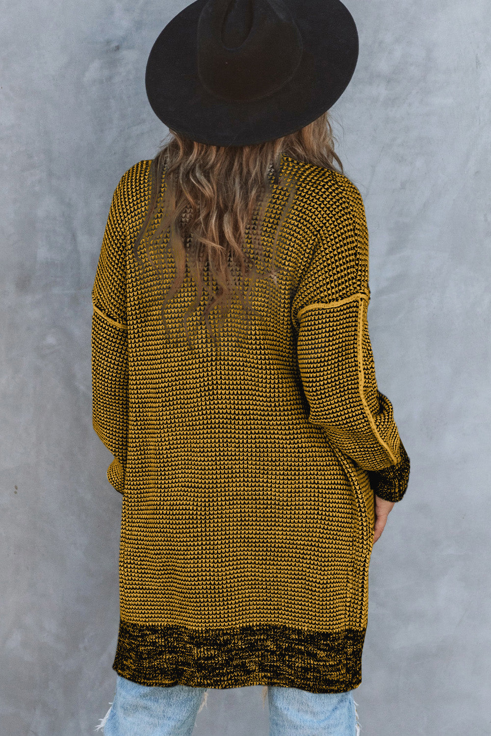 Plaid Knitted Long Open Front Cardigan