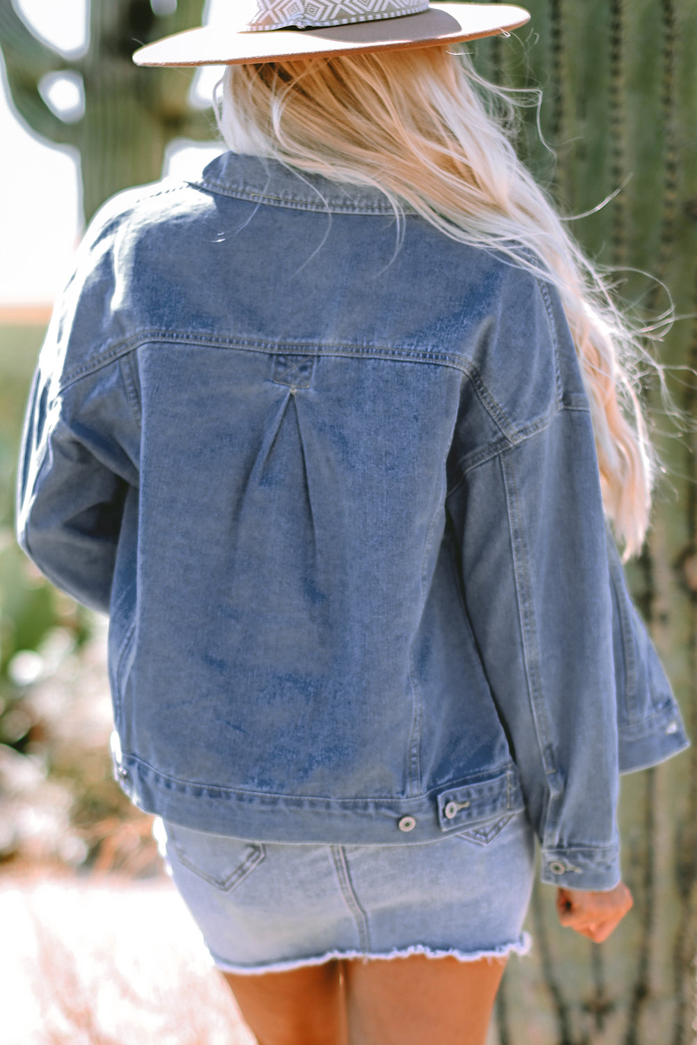 Blue Stripe Washed Oversize Pocketed Denim Jacket