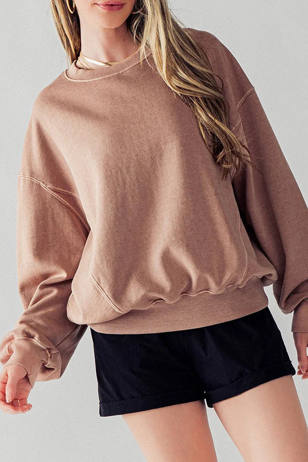 Orchid Petal Exposed Seam Batwing Sleeve Drop Shoulder Sweatshirt