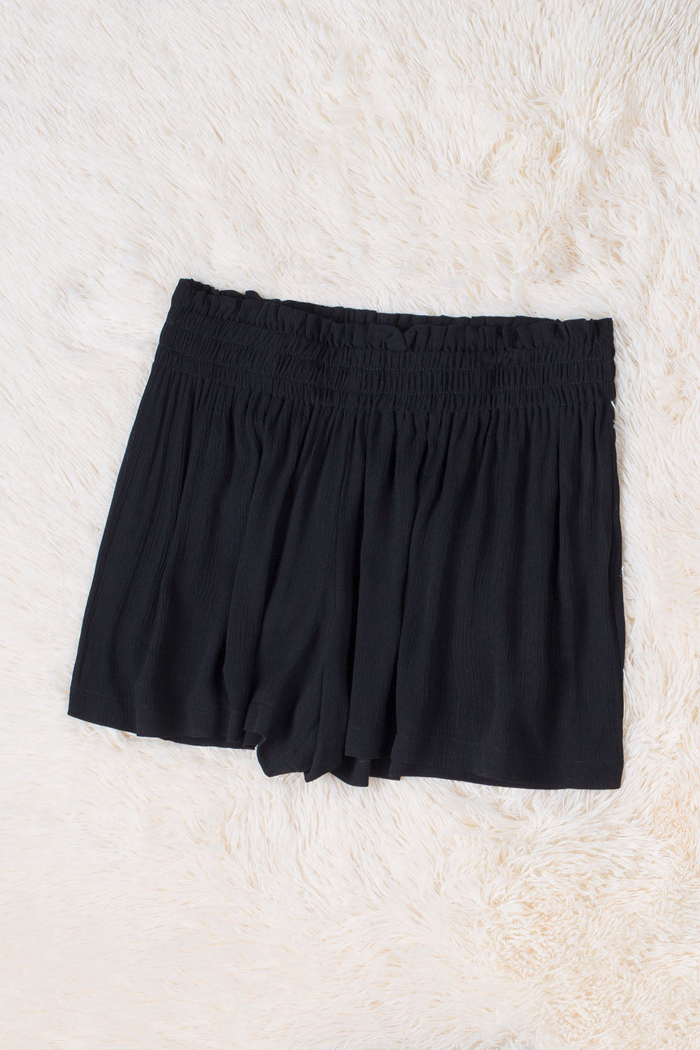 Black Smocked High Waist Shorts